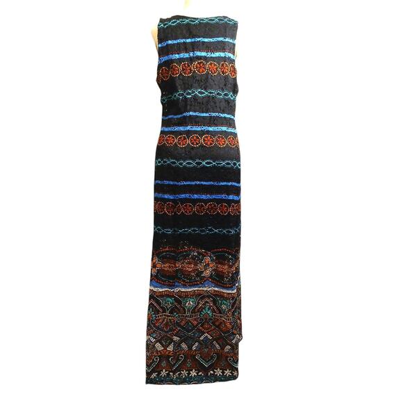 Y2K Eyelet Lace Maxi Dress Curvy Plus Size 16 Black Tropical Tribal Aztec Boho - Picture 8 of 17